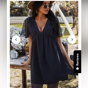 C+D+M Elegant Black Swiss Dot Babydoll Dress